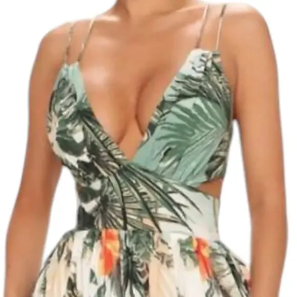 Loragal Women's Dress Size 3XL Beige Tropical Print Maxi Spring Summer Vacation - Picture 3 of 14